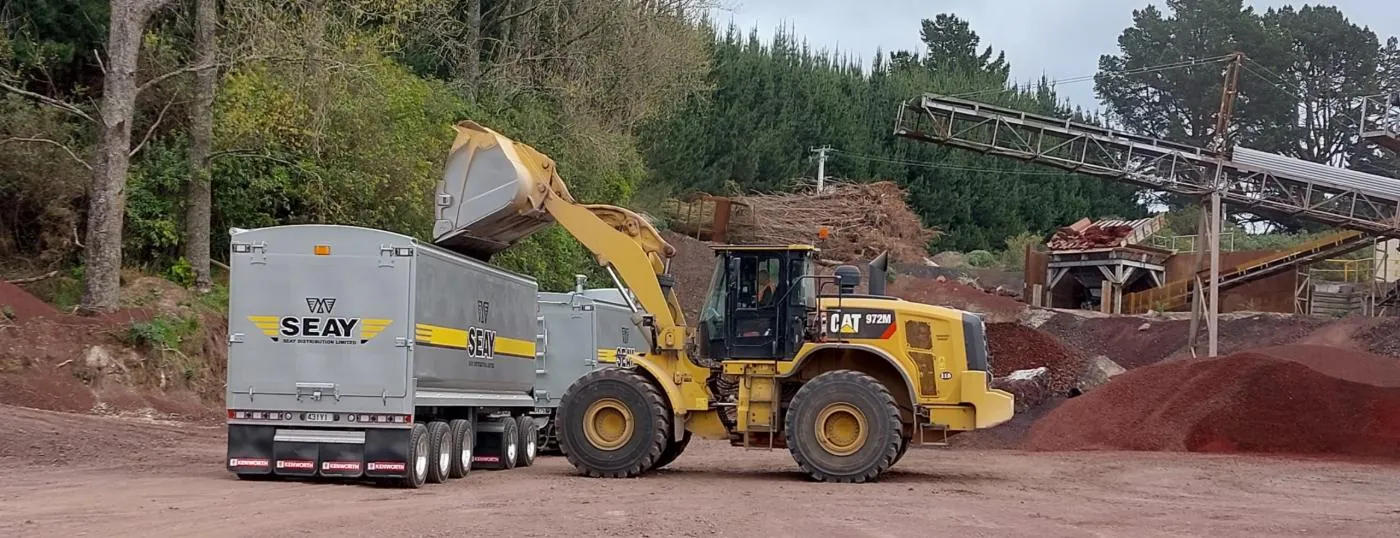 Loader filling a Seay Distribution trailer
